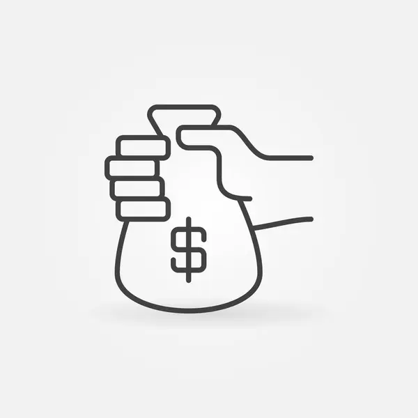 Mano celebración de dinero bolsa icono — Vector de stock