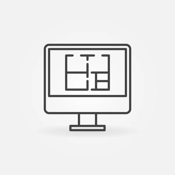 Plan de casa en el icono de la pantalla — Vector de stock