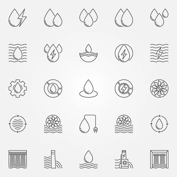 Conjunto de iconos de energía hidroeléctrica — Archivo Imágenes Vectoriales