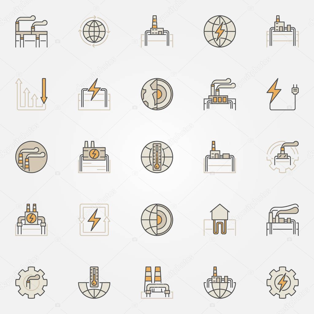 Geothermal energy colorful icons