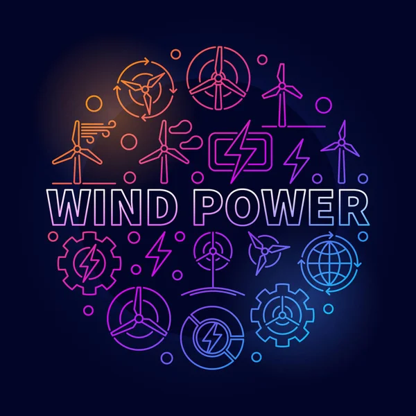 Rüzgar güç anahat renkli resimde — Stok Vektör