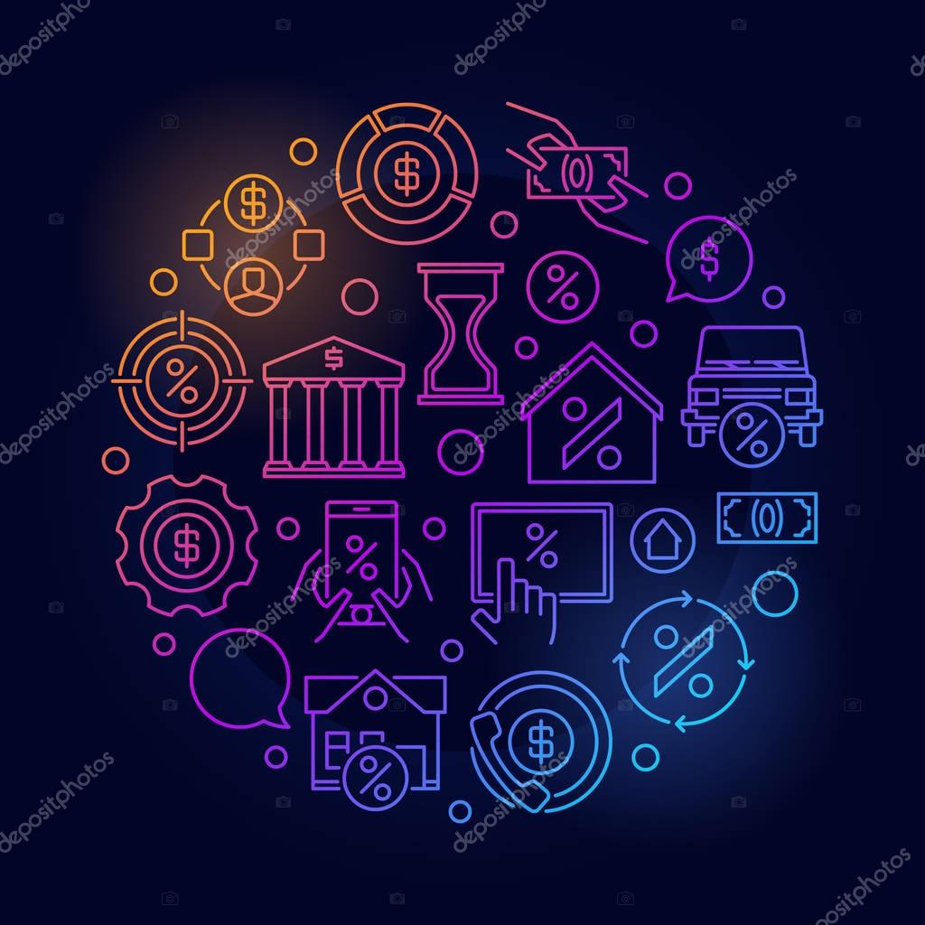 Leasing round linear colorful illustration - vector money and finance creative sign in thin line style on dark background