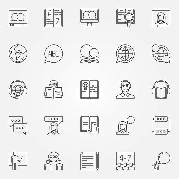 Iconos del esquema de aprendizaje de idiomas — Archivo Imágenes Vectoriales
