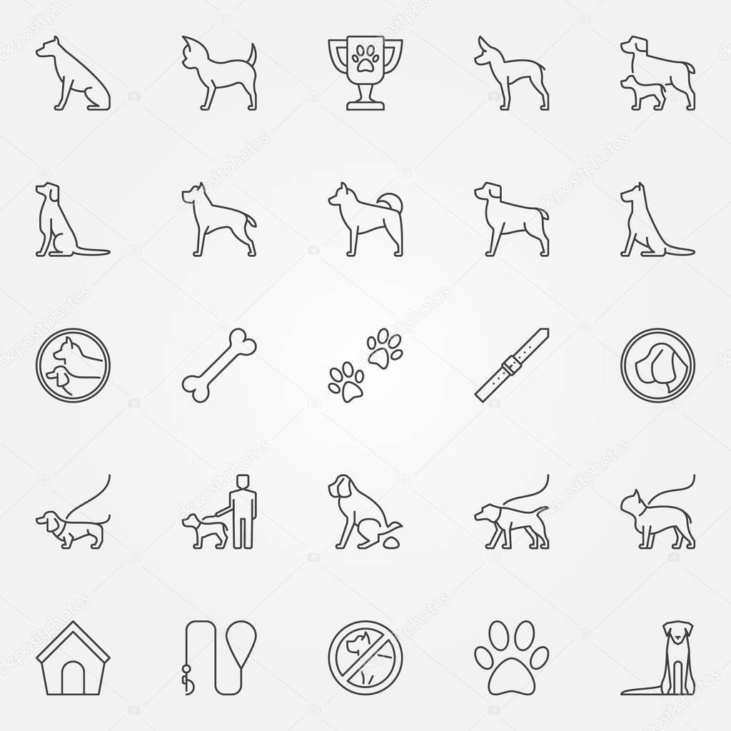 Dog icons set. Vector concept dogs symbols or logo elements in thin line style
