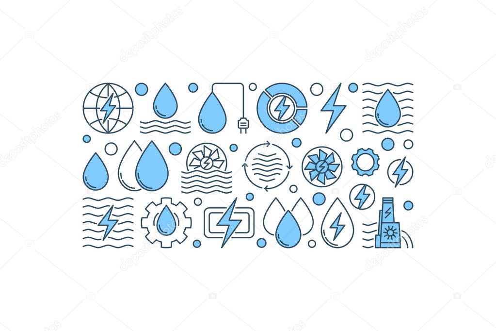 Creative hydropower banner. Vector renewable energy and water power concept illustration