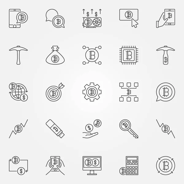 Cryptocurrency line icons set - vector digital money concept sig — Stock Vector