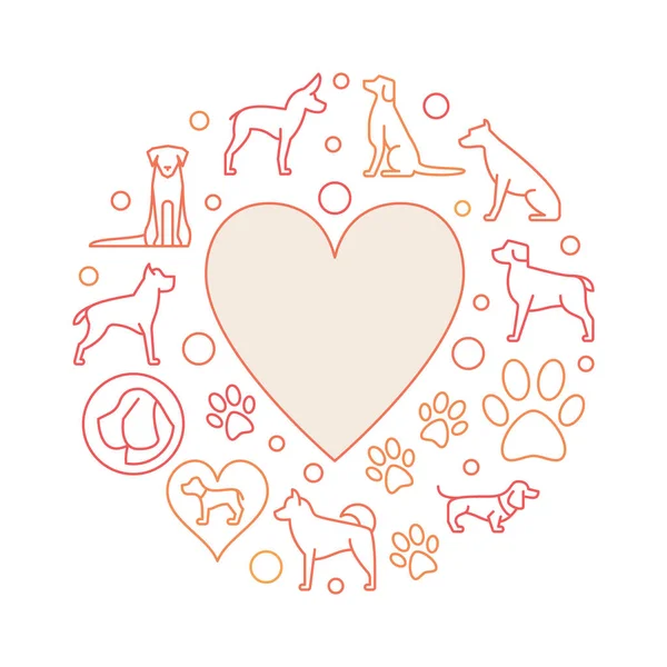 Heart with dog icons round illustration — Stock Vector