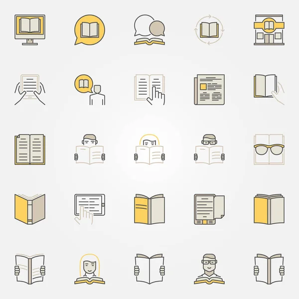 Reading colorful icons set — Stock Vector