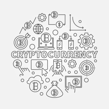 Cryptocurrency anahat illüstrasyon yuvarlak. Vektör sanal para