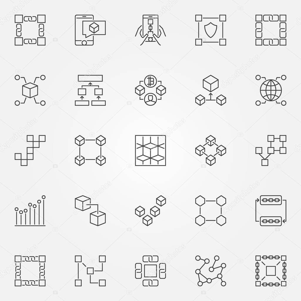 Blockchain icons set. Vector cryptography block chain concept sy