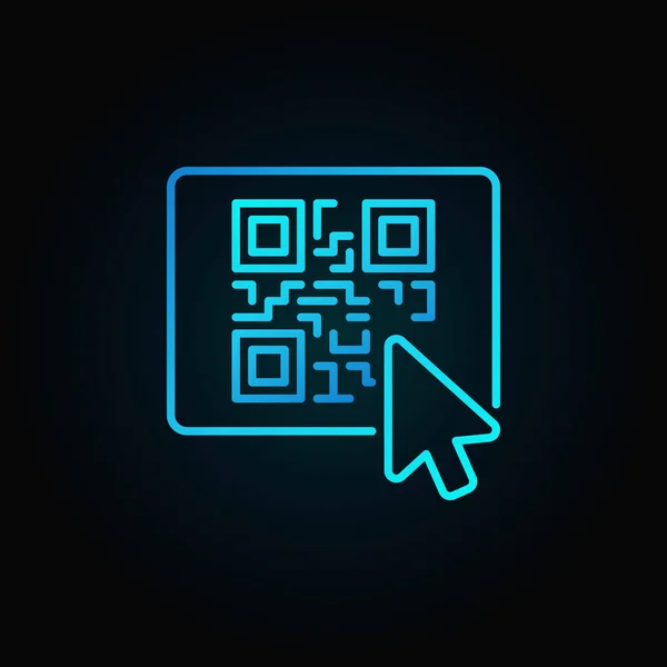 Souris cliquez sur le bouton avec le code QR vecteur ligne bleue icône sur sombre — Image vectorielle