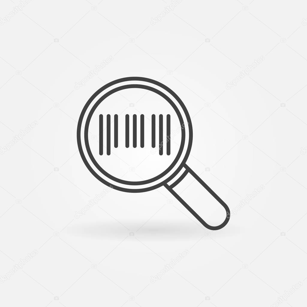 Barcode in magnifying glass icon in thin line style