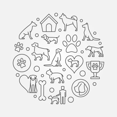 Köpekler anahat illüstrasyon yuvarlak