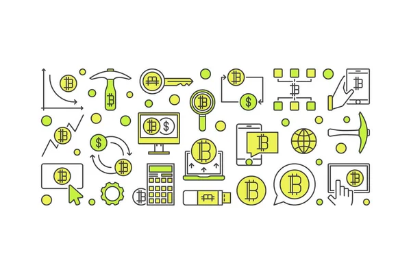 Bitcoin minimale kleurrijke banner - vector crypto valuta mijnbouw — Stockvector