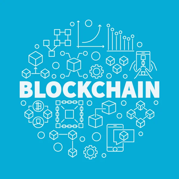 Blockchain teknoloji doğrusal vektör çizim üzerinde mavi backgro