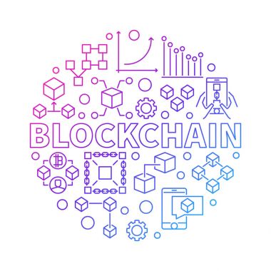 Blockchain teknoloji renkli çizgi vektör çizim yuvarlak