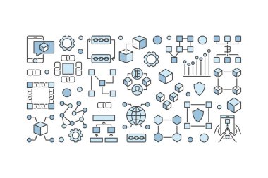 Blockchain yaratıcı banner - vektör blok-zinciri teknoloji illus