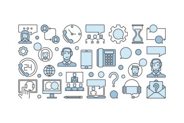 Müşteri Destek vektör mavi yatay banner