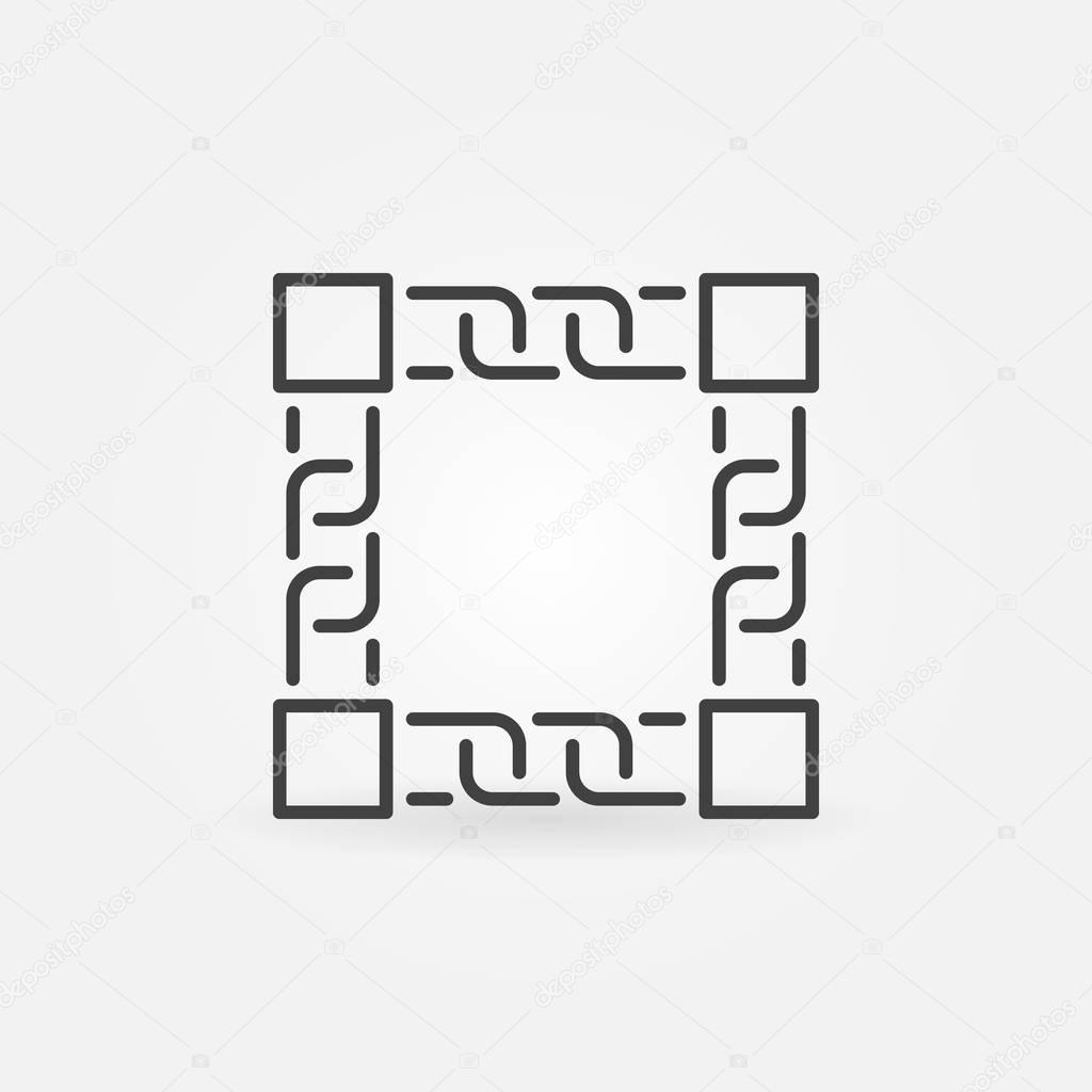 Blockchain outline icon - vector blocks with chain symbol