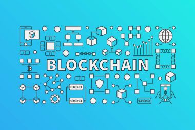 Blok-zinciri satırı kutsal kişilerin resmi ile yapılmış yaratıcı banner
