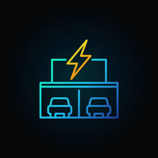 Elektrische auto showroom concept pictogram in dunne lijnstijl — Stockvector