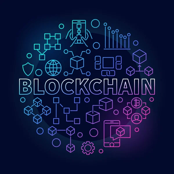 Blockchain teknoloji renkli anahat vektör çizim yuvarlak