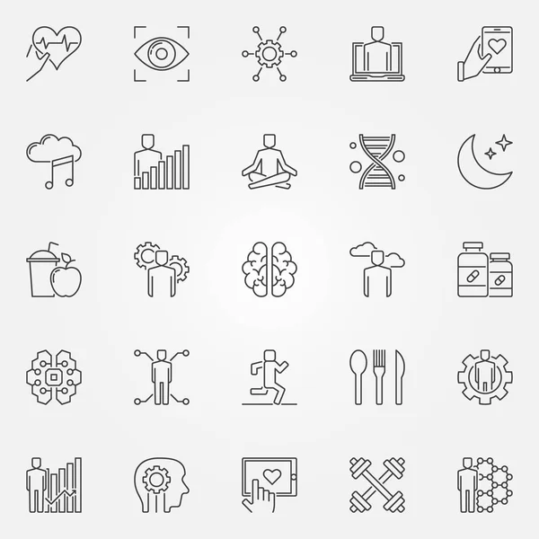 Biohacking vector icons set in thin line style — Stock Vector