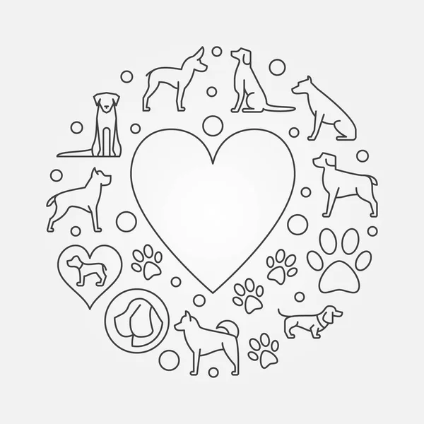 Cães e coração redondo ilustração —  Vetores de Stock