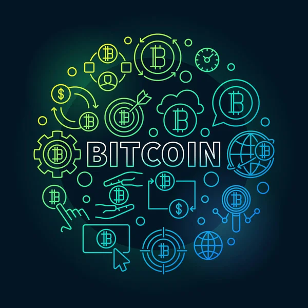 Bitcoin kerek színes illusztráció. Vektor kerek bitcoin jele — Stock Vector