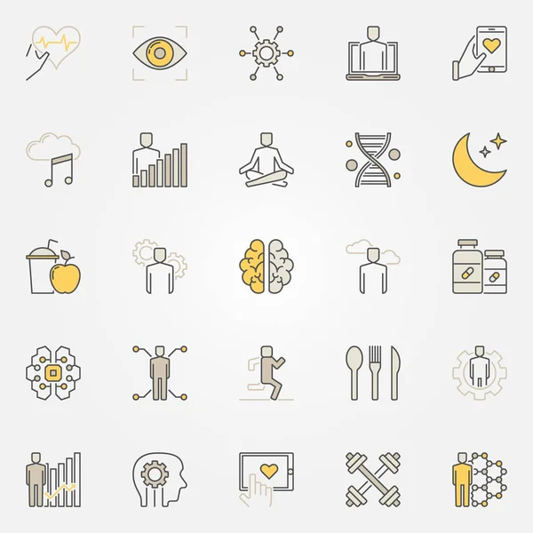 Biohacking colorful vector icons set — Stock Vector