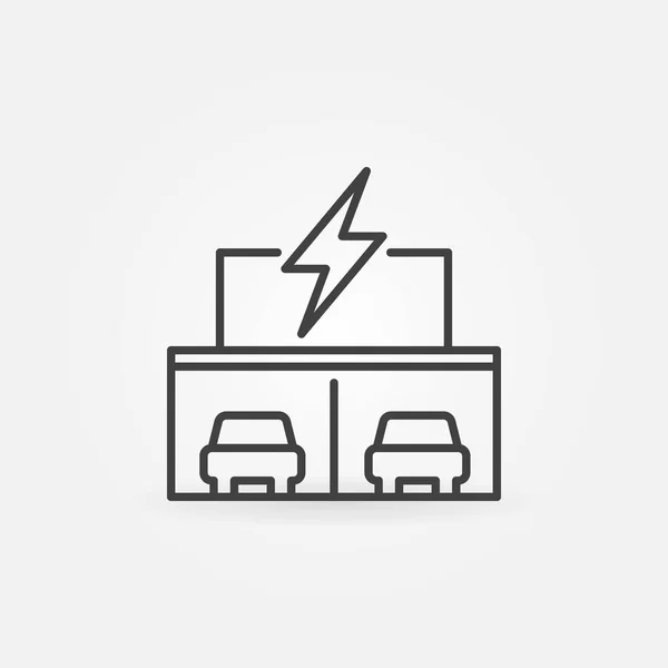 Icono o símbolo de línea de construcción de tienda de concesionarios de automóviles eléctricos — Vector de stock