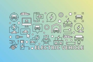 Elektrikli araç resimde - Ev yatay banner vektör