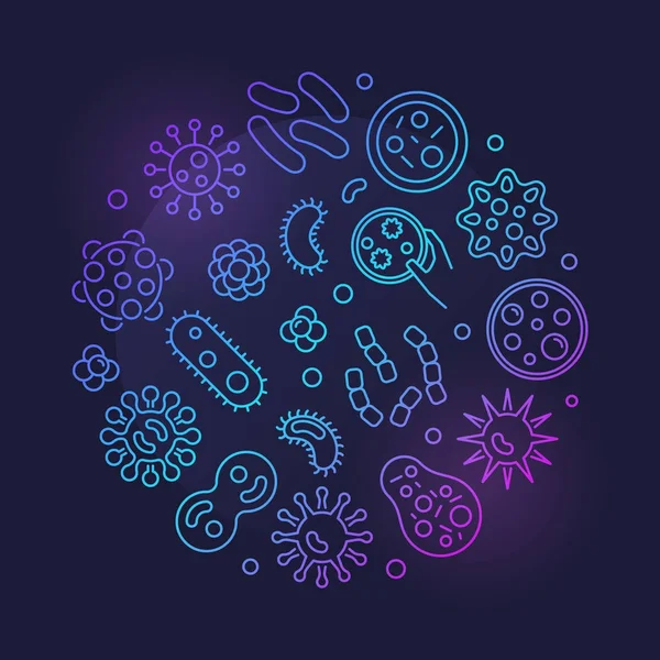 Bacterias vector redondo símbolo colorido hecho con bacterias iconos — Vector de stock