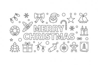 Neşeli Noel vektör yatay banner. Christmas illüstrasyon