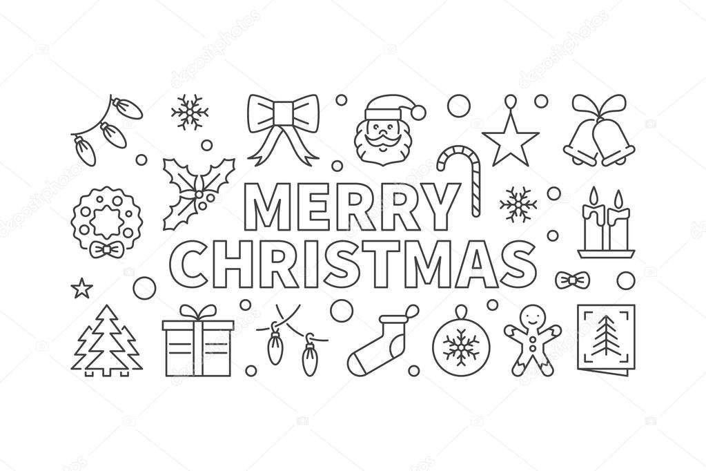 Merry Christmas vector horizontal banner. Xmas illustration