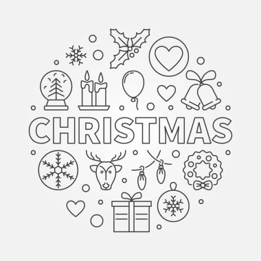 Noel yuvarlak vektör simge ince çizgi stili