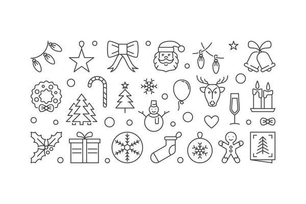Illustration ou bannière de contour vectoriel Noël et Nouvel An — Image vectorielle