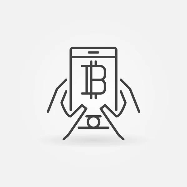 Mains tenant smartphone avec icône ou symbole crypto-monnaie — Image vectorielle