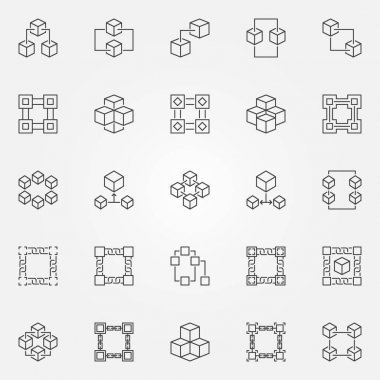 Blockchain icons set - vector block chain concept line symbols clipart