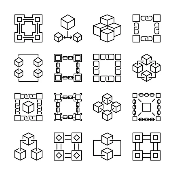 Block chain icons. Collection of 16 vector blockchain signs — Stock Vector