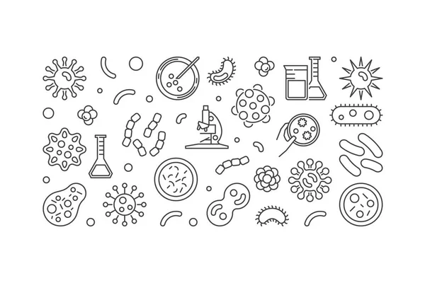 Bacterias vector bandera horizontal hecha con iconos de microbios — Vector de stock