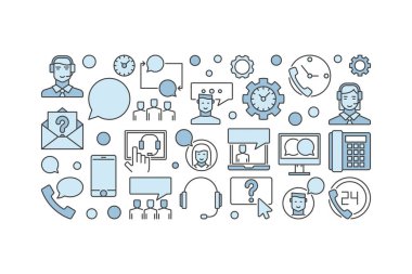 Çağrı Merkezi mavi vektör kavramı yatay banner