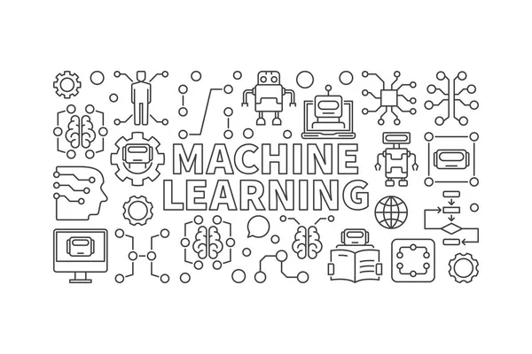 Вектор машинного обучения современный горизонтальный баннер или иллюстрация — стоковый вектор