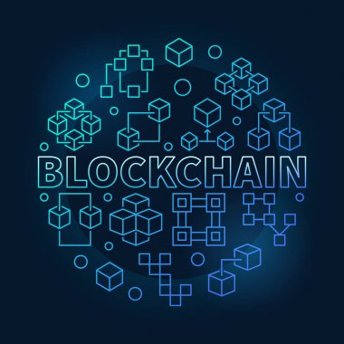 Blockchain ince çizgi stili çizimde mavi vektör yuvarlak