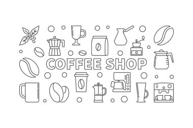 Kahve Dükkanı vektör yatay şekilde çizgi stili