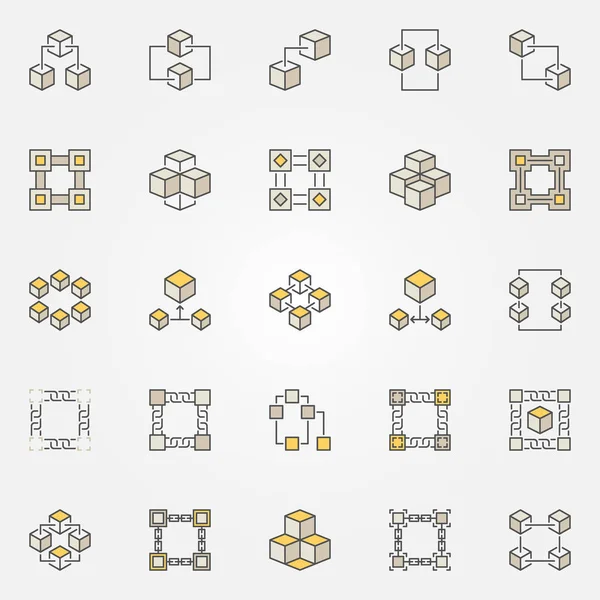 Blockchain colored icons set. Vector block chain technology sign — Stock Vector