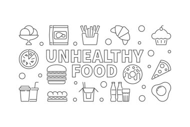 Sağlıksız yiyecek vektör anahat banner veya illüstrasyon