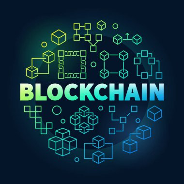 Blockchain renkli resimde. Vektör bloğu zinciri teknoloji