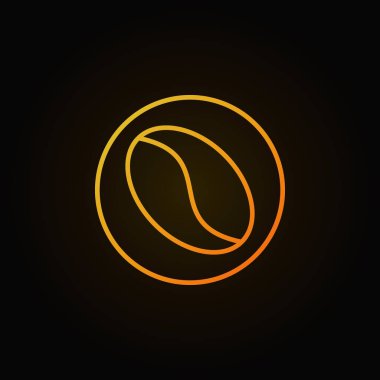 Koyu arka plan üzerinde sarı kahve çekirdeği vektör satırı simgesi