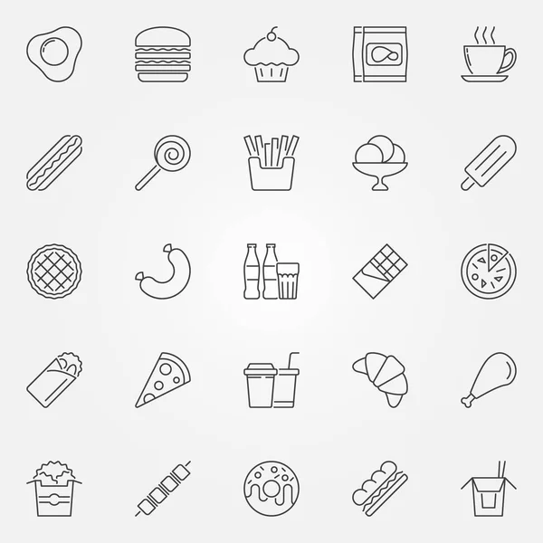 Rychlé jídlo ikony nastavit - vektorové nezdravé jídlo koncept liniové symboly — Stockový vektor